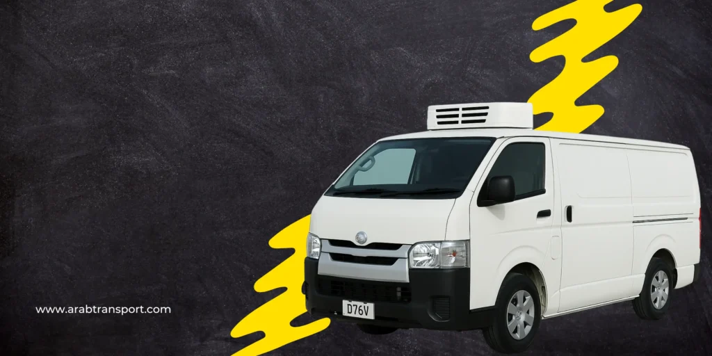 White refrigerated chiller van with cooling unit for rent in Dubai and Abu Dhabi
